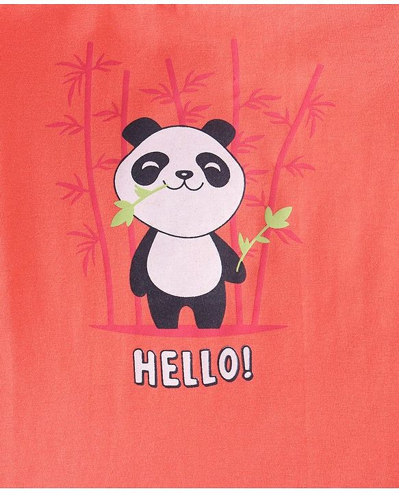 Babyhug 100% Cotton Knit Full Sleeves T-Shirt with Panda Graphics - Light Red