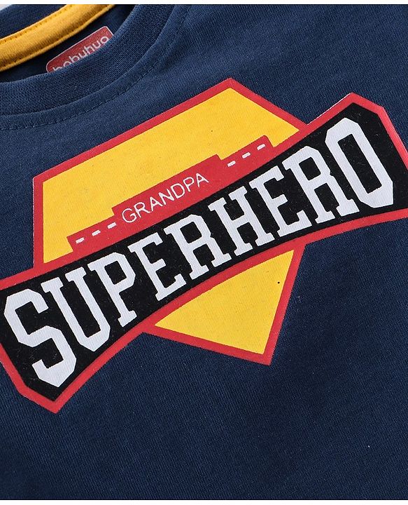 Babyhug Cotton Knit Full Sleeves T-Shirt Text Graphic Print - Navy Blue