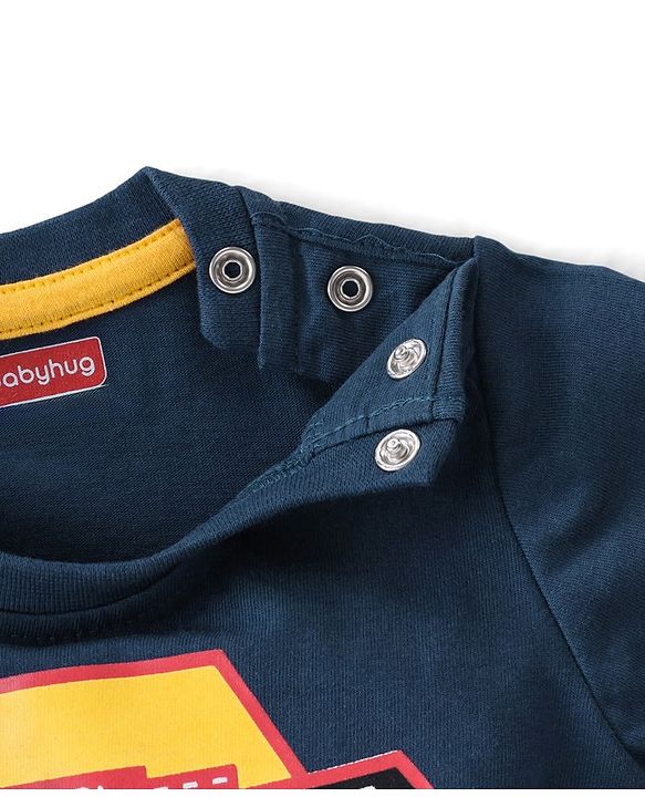 Babyhug Cotton Knit Full Sleeves T-Shirt Text Graphic Print - Navy Blue