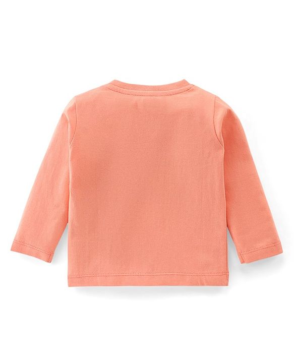 Babyhug 100% Cotton Knit Full Sleeves T-Shirt with Text Graphics - Light Orange