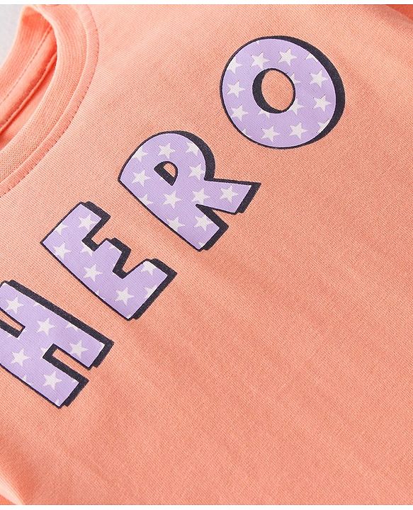 Babyhug 100% Cotton Knit Full Sleeves T-Shirt with Text Graphics - Light Orange