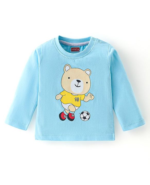 Babyhug Cotton Knit Full Sleeves T-Shirt with Bear Graphics Print - Blue