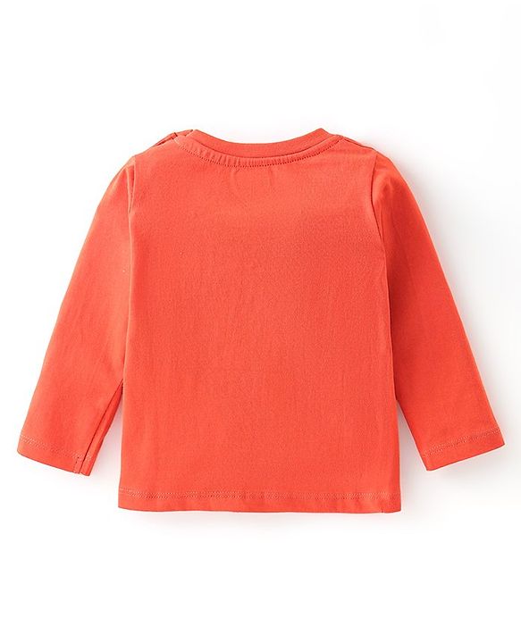 Babyhug Cotton Knit Half Sleeves T-Shirt with Dino Graphics Print - Light Orange