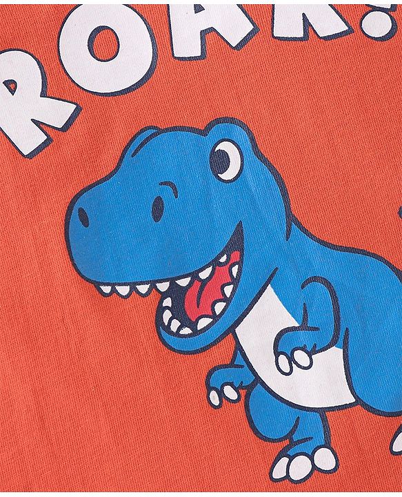 Babyhug Cotton Knit Half Sleeves T-Shirt with Dino Graphics Print - Light Orange