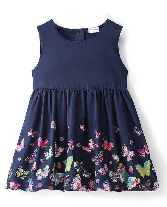 Babyhug Half Sleeves Shrug with Frock Butterfly Printed - Blue & Pink