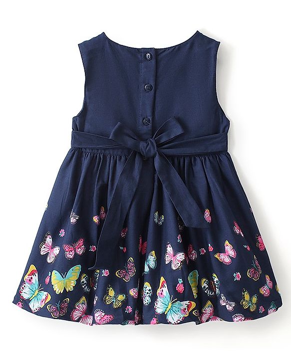 Babyhug Half Sleeves Shrug with Frock Butterfly Printed - Blue & Pink