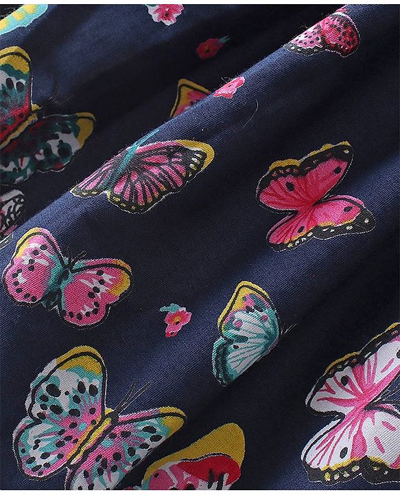 Babyhug Half Sleeves Shrug with Frock Butterfly Printed - Blue & Pink