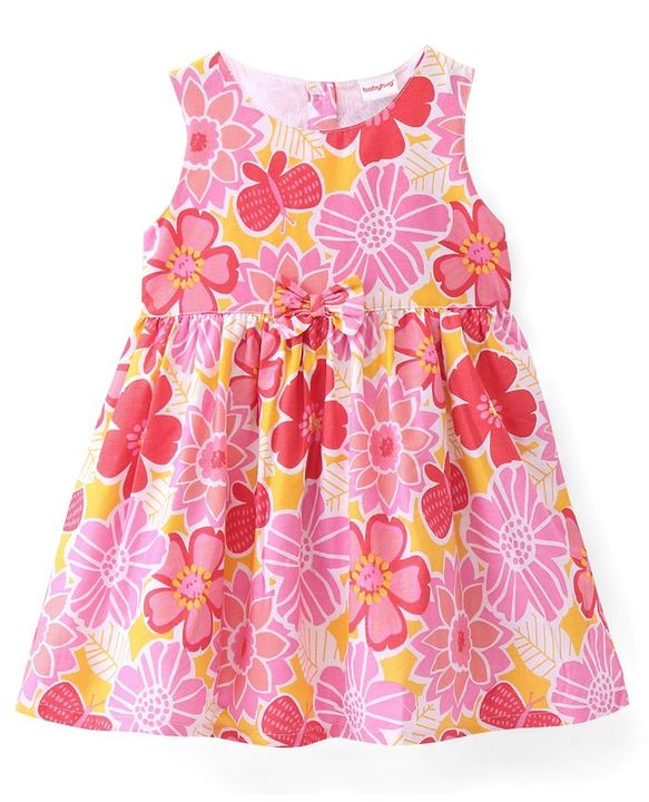 Babyhug Poplin Half Sleeves Shrug with Frock - White & Pink