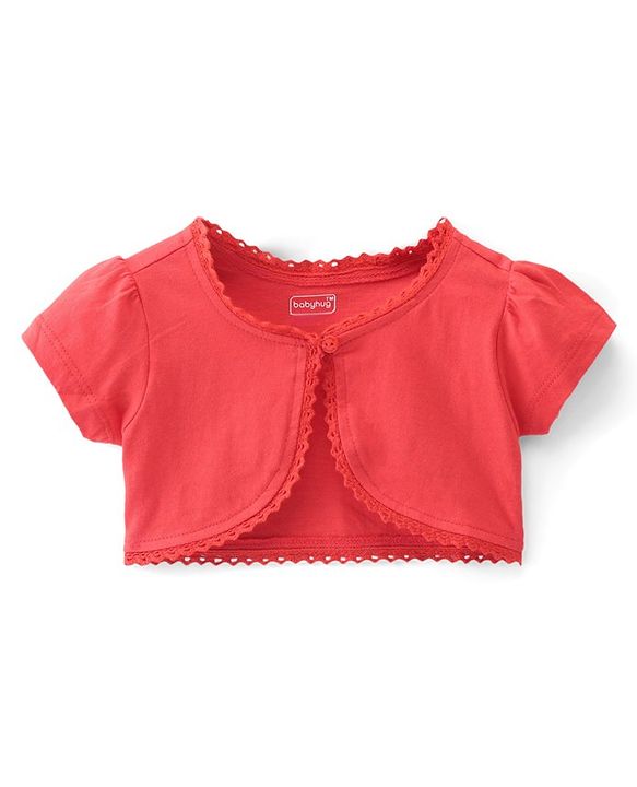 Babyhug Poplin Half Sleeves Shrug with Frock - White & Pink