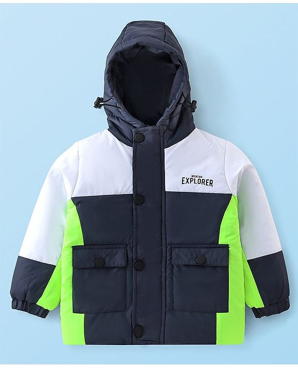 Babyhug Woven Full Sleeves Hoodies Text Print - Black White & Green