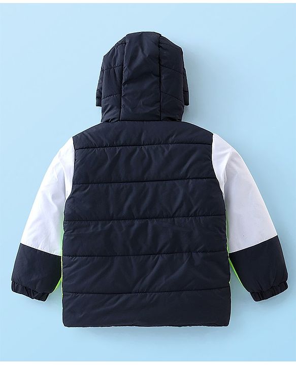 Babyhug Woven Full Sleeves Hoodies Text Print - Black White & Green