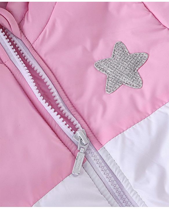 Babyhug Woven Full Sleeves Hooded Jacket Solid Colour - Pink White & Orange
