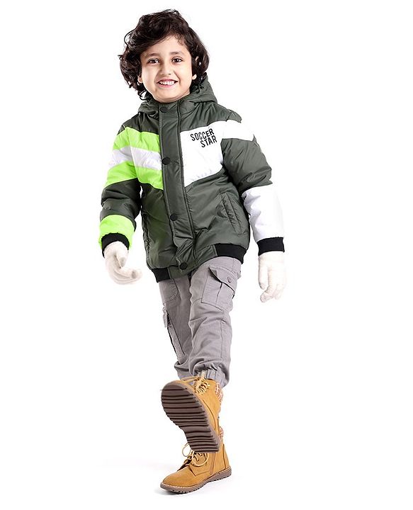 Babyhug Woven Full Sleeves Hooded Jacket Striped - Green