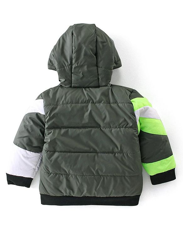 Babyhug Woven Full Sleeves Hooded Jacket Striped - Green