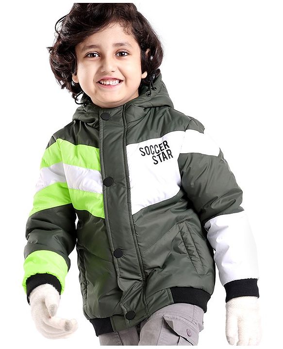Babyhug Woven Full Sleeves Hooded Jacket Striped - Green