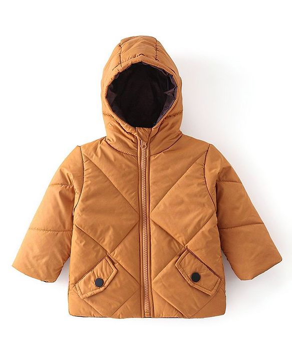 Babyhug Full Sleeves Reversible Solid Colour Hooded Jacket - Mustard & Wine