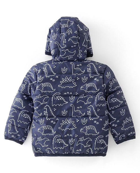 Babyhug Woven Full Sleeves Dino Print  Hooded Reversible Jacket - Multicolour