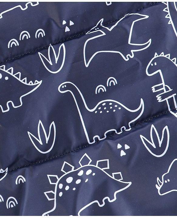 Babyhug Woven Full Sleeves Dino Print  Hooded Reversible Jacket - Multicolour