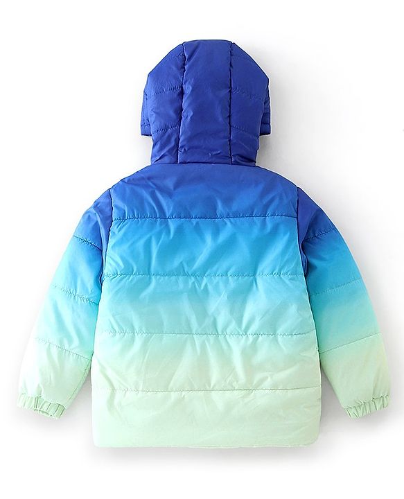Babyhug Woven Full Sleeves Hooded Jacket - Blue & White
