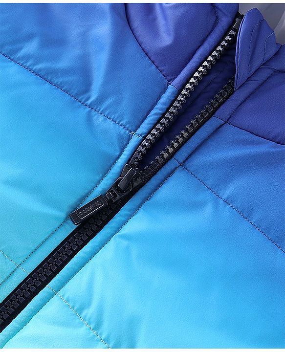 Babyhug Woven Full Sleeves Hooded Jacket - Blue & White