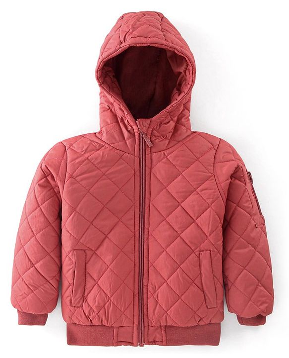 Babyhug Full Sleeves Hooded Quilted Jacket - Rust Red