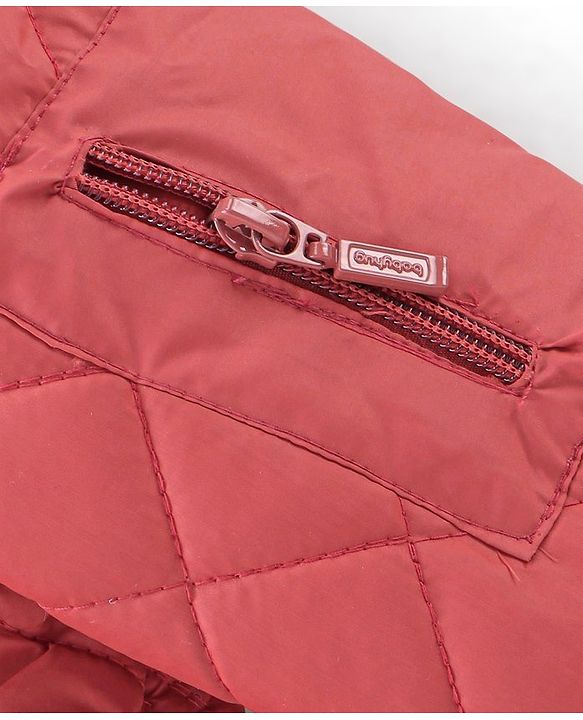 Babyhug Full Sleeves Hooded Quilted Jacket - Rust Red
