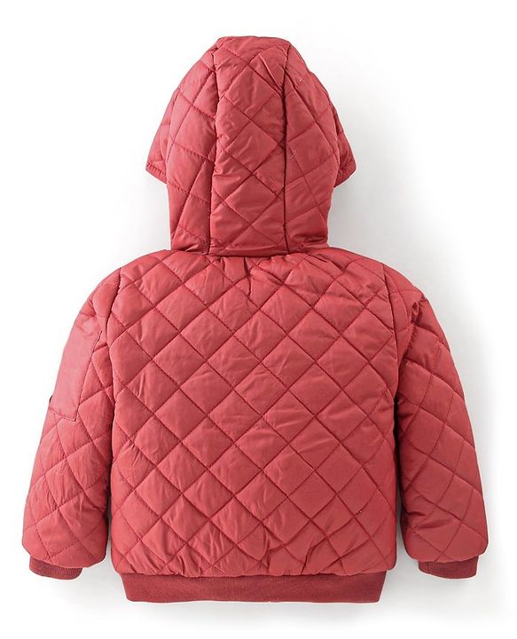 Babyhug Full Sleeves Hooded Quilted Jacket - Rust Red