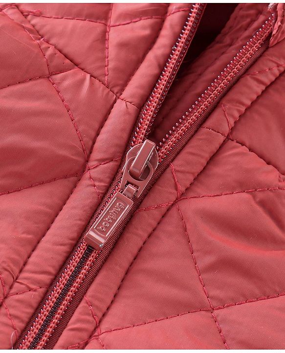 Babyhug Full Sleeves Hooded Quilted Jacket - Rust Red