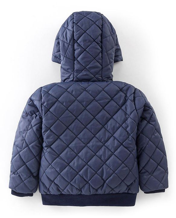 Babyhug Full Sleeves Hooded Quilted Jacket - Navy Blue