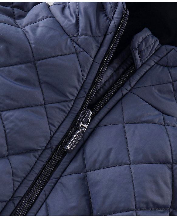 Babyhug Full Sleeves Hooded Quilted Jacket - Navy Blue