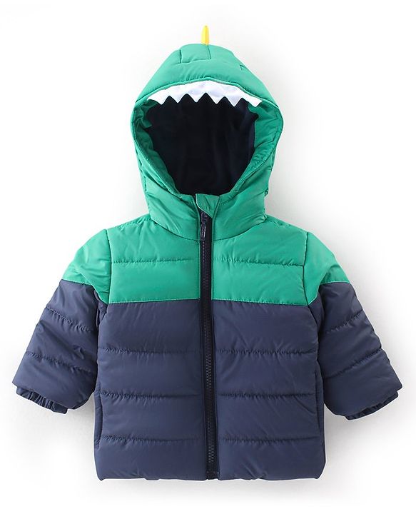 Babyhug Full Sleeves Hooded Quilted Jacket - Blue