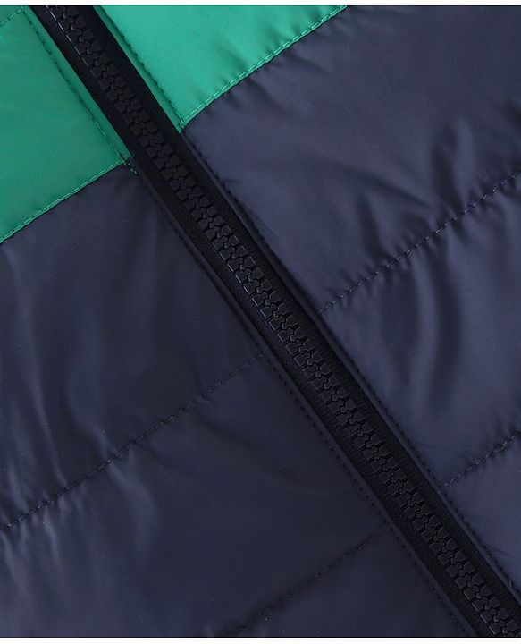 Babyhug Full Sleeves Hooded Quilted Jacket - Blue