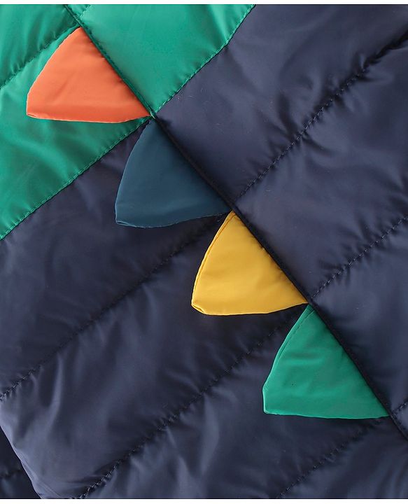 Babyhug Full Sleeves Hooded Quilted Jacket - Blue