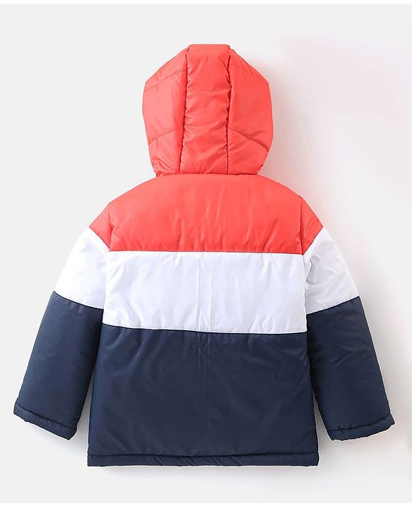 Babyhug Woven Full Sleeves Reversible Hooded Jacket With Solid Colour - Red Blue & White