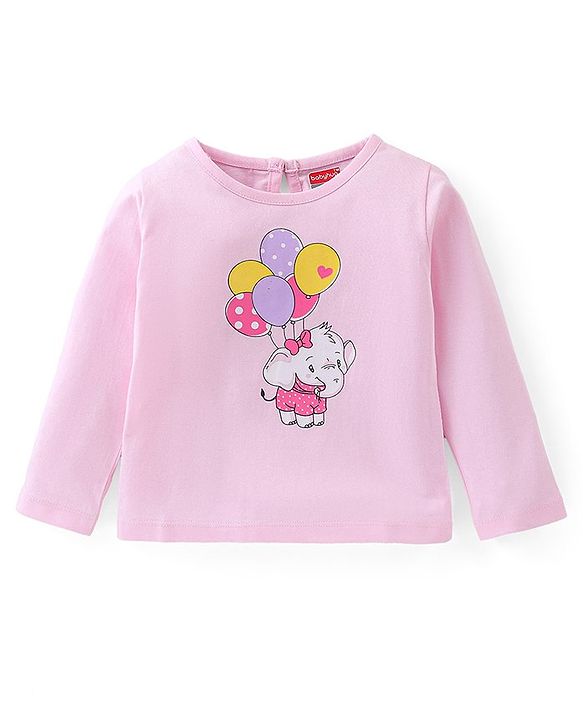 Babyhug 100% Cotton Full Sleeves Tee Elephant Print - Pink