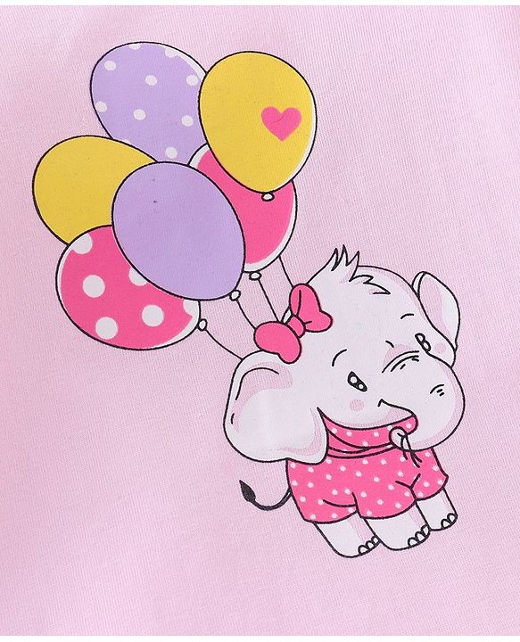 Babyhug 100% Cotton Full Sleeves Tee Elephant Print - Pink