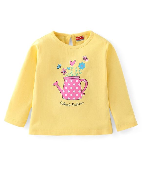Babyhug 100% Cotton Full Sleeves Tee Flowers Print - Yellow