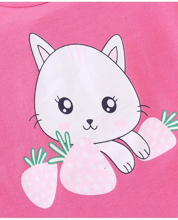 Babyhug 100% Cotton Full Sleeves Tee Cat Print - Pink