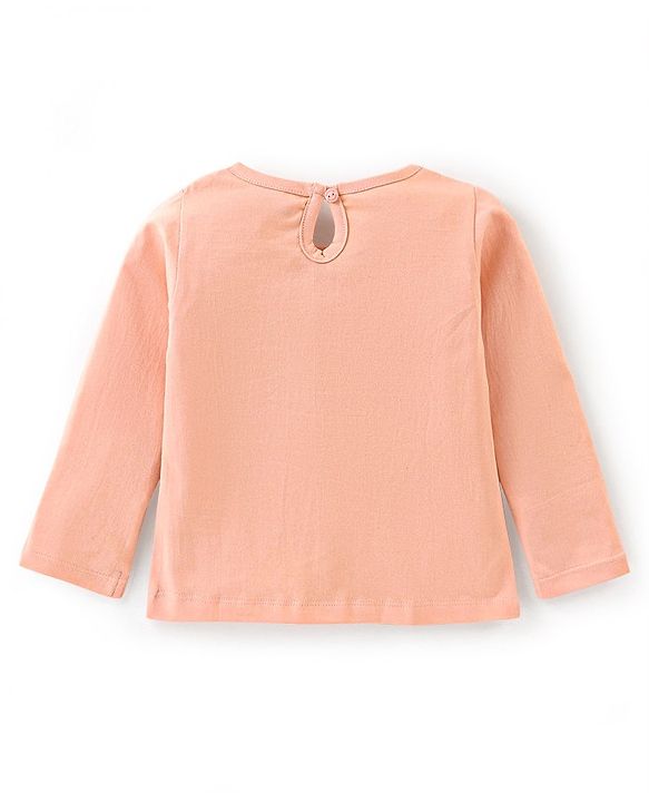 Babyhug 100% Cotton Full Sleeves Tee with Text Graphics Print - Peach