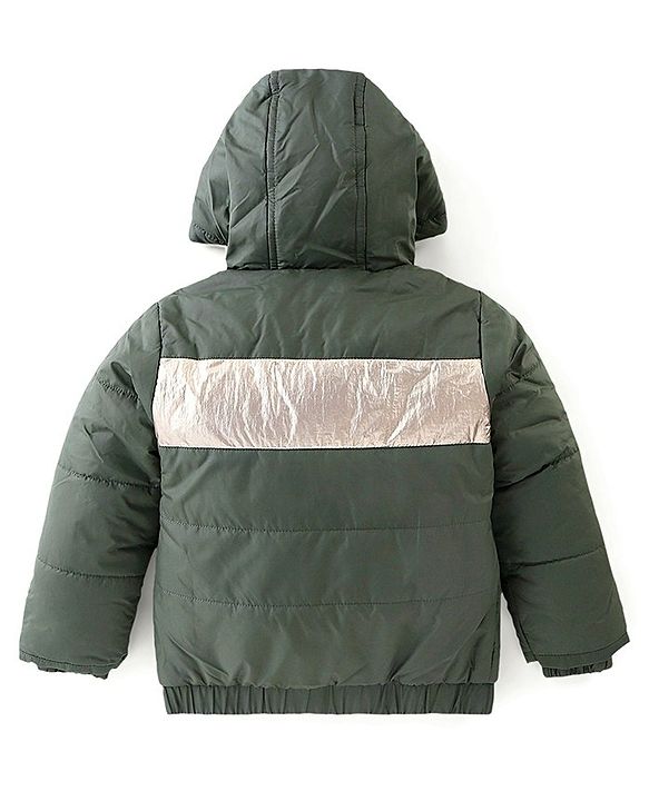Babyhug Woven Full Sleeves Hooded Jacket with Front Zipper - Olive Green