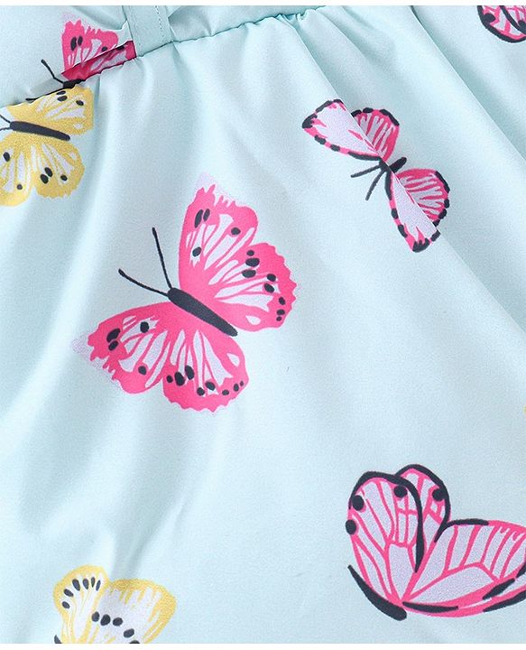 Babyhug Full Sleeves Butterfly Printed Padded Hooded Jacket - Blue
