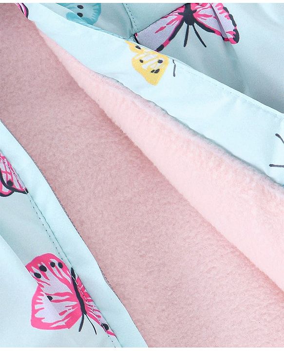Babyhug Full Sleeves Butterfly Printed Padded Hooded Jacket - Blue
