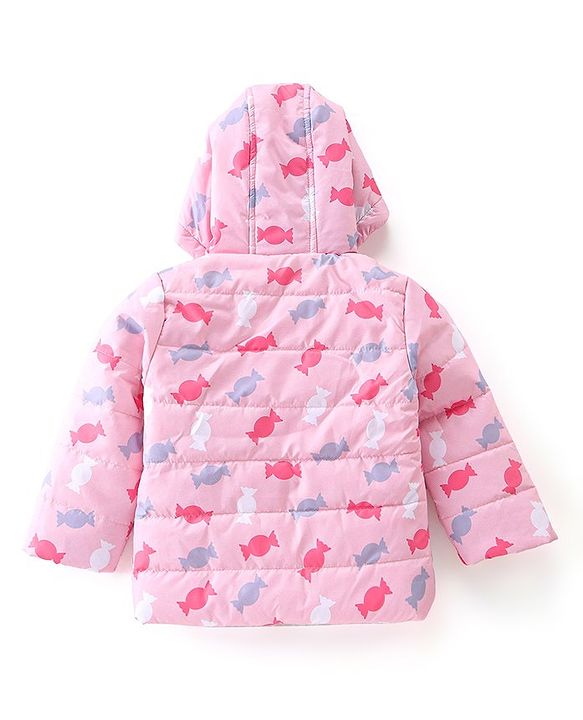 Babyhug Full Sleeves Candy Printed Padded Hooded Jacket - Pink