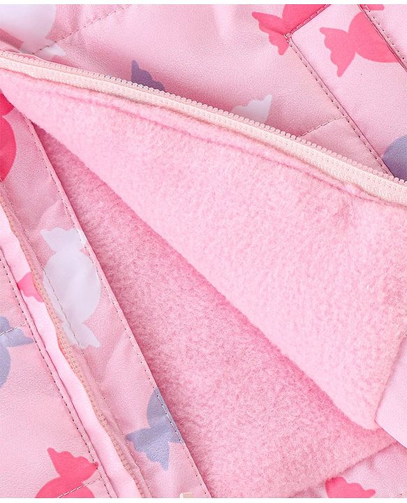Babyhug Full Sleeves Candy Printed Padded Hooded Jacket - Pink