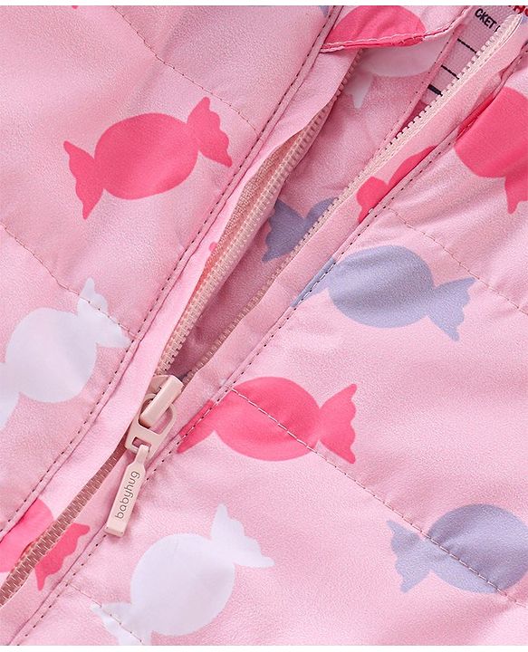 Babyhug Full Sleeves Candy Printed Padded Hooded Jacket - Pink