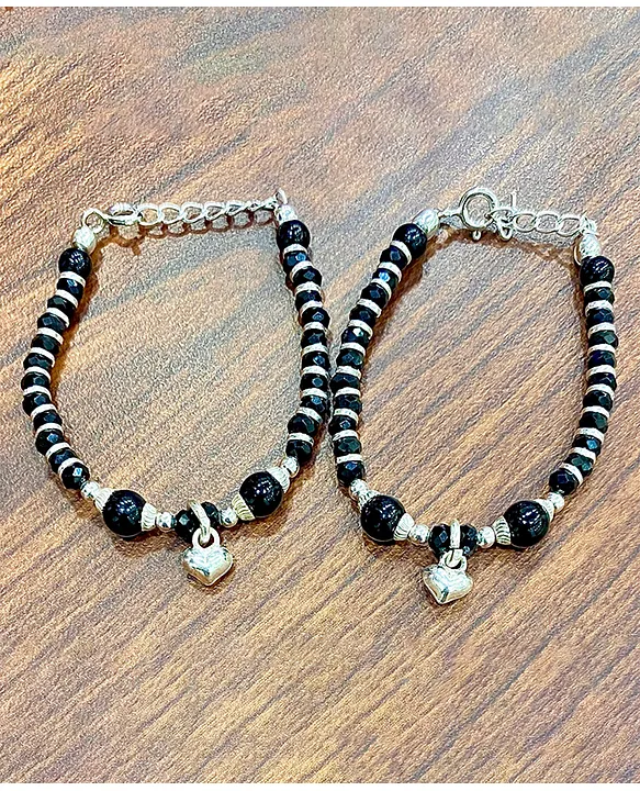 925 sterling silver customized black beads Nazariya bracelet, protect from  evil eyes, new born baby bracelet stylish jewelry india bbr14 | TRIBAL  ORNAMENTS