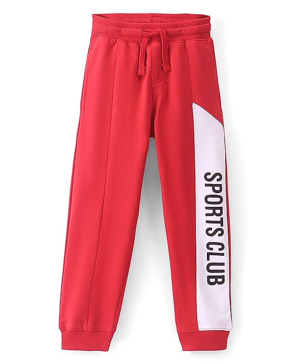 Pine Kids Knitted Full Length Track Pant Text Printed - Mars Red