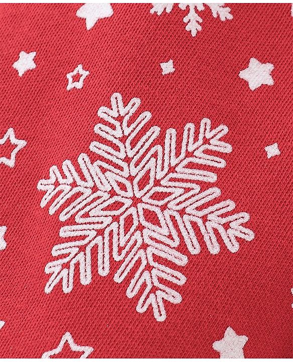 Babyhug Cotton Knit Snow Flakes Printed Dungaree with Full Sleeves Inner Tee - Red & White