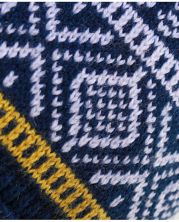 Babyhug Pom Pom Woollen Cap Intarsia Design - Blue