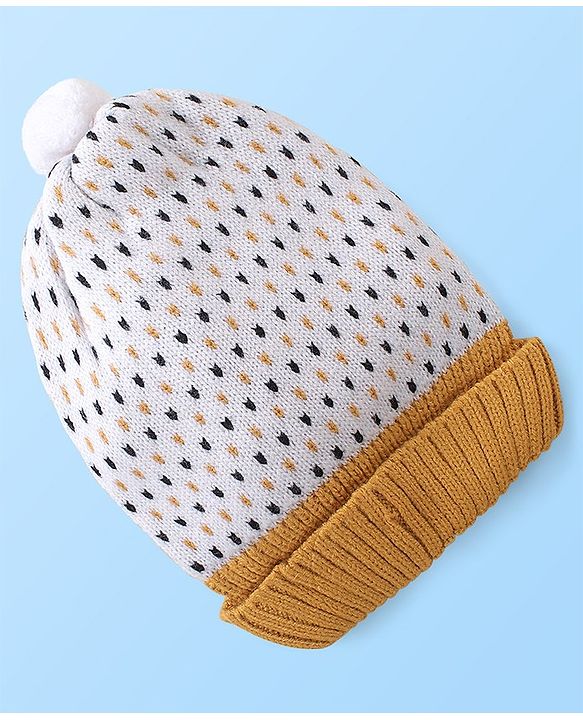 Babyhug Cap White & Brown - Diameter 12 cm